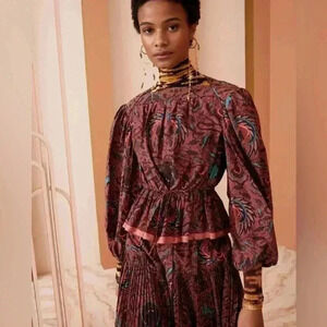 ULLA JOHNSON Cotton Blouse 2 Mireya Denisa Carmine Print Puff Sleeve Top Shirt